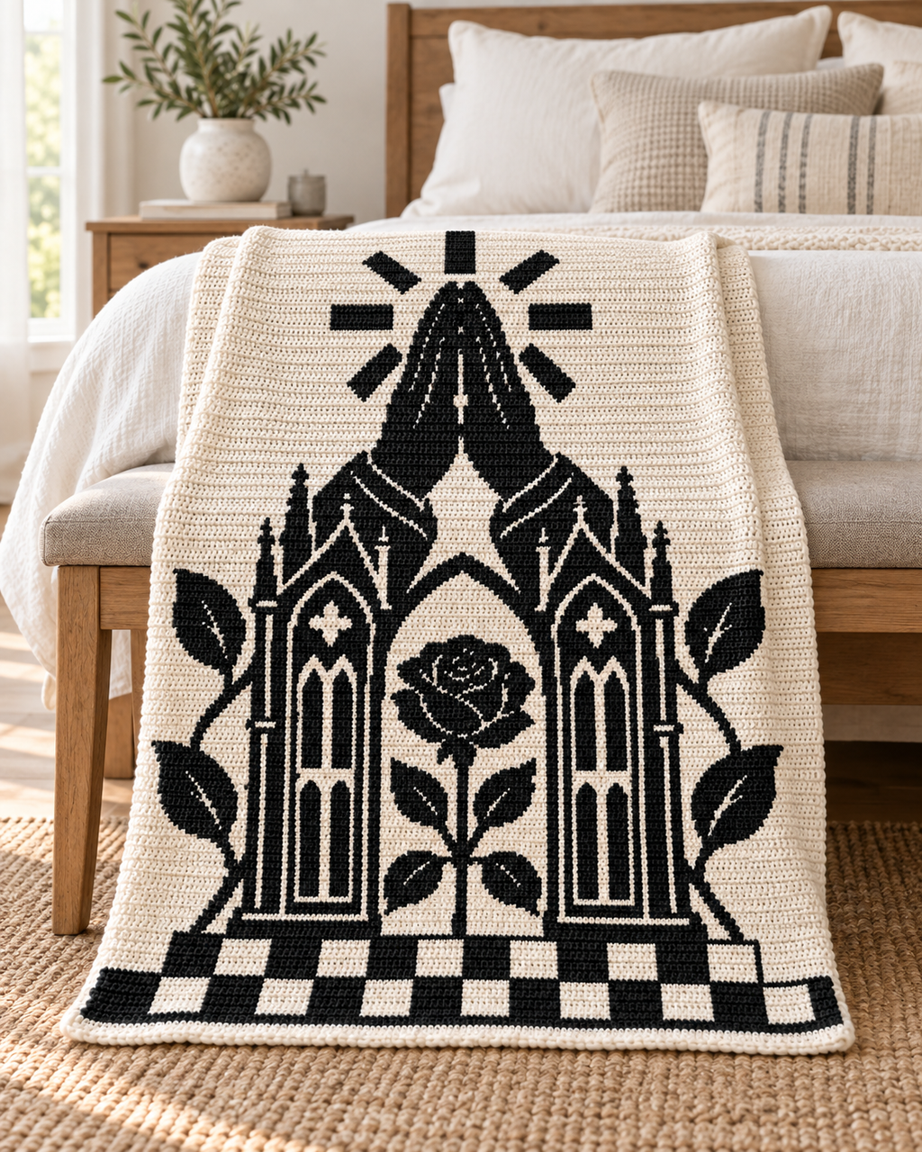 Praying Hands Gothic Rose C2C Crochet Mosaic Pattern-Digital Download