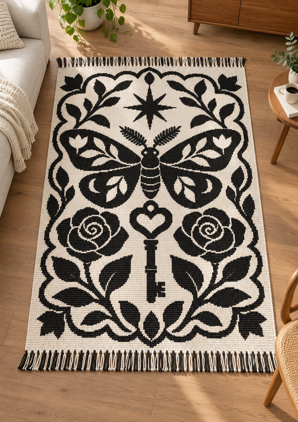 Moth Rose Heart Key C2C Crochet Mosaic Pattern-Digital Download