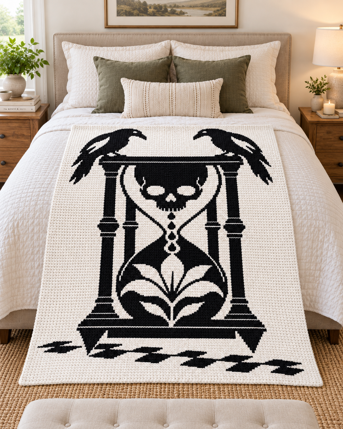 Raven Skull Hourglass C2C Crochet Mosaic Pattern-Digital Download