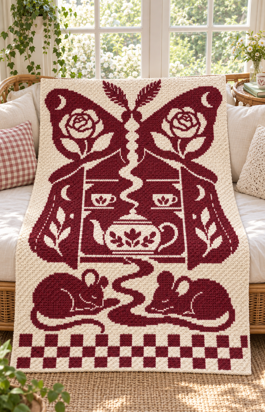 Butterfly Cabinet Mice C2C Crochet Mosaic Pattern-Digital Download