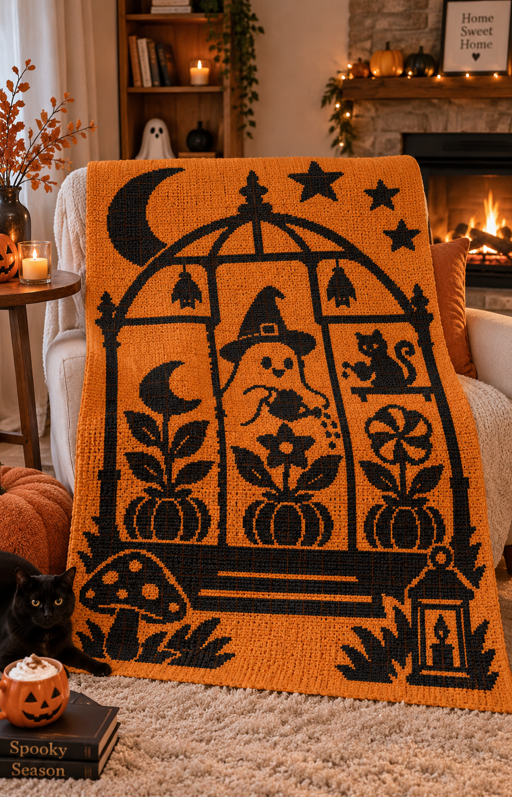 Ghost Witch Greenhouse C2C Crochet Mosaic Pattern-Digital Download