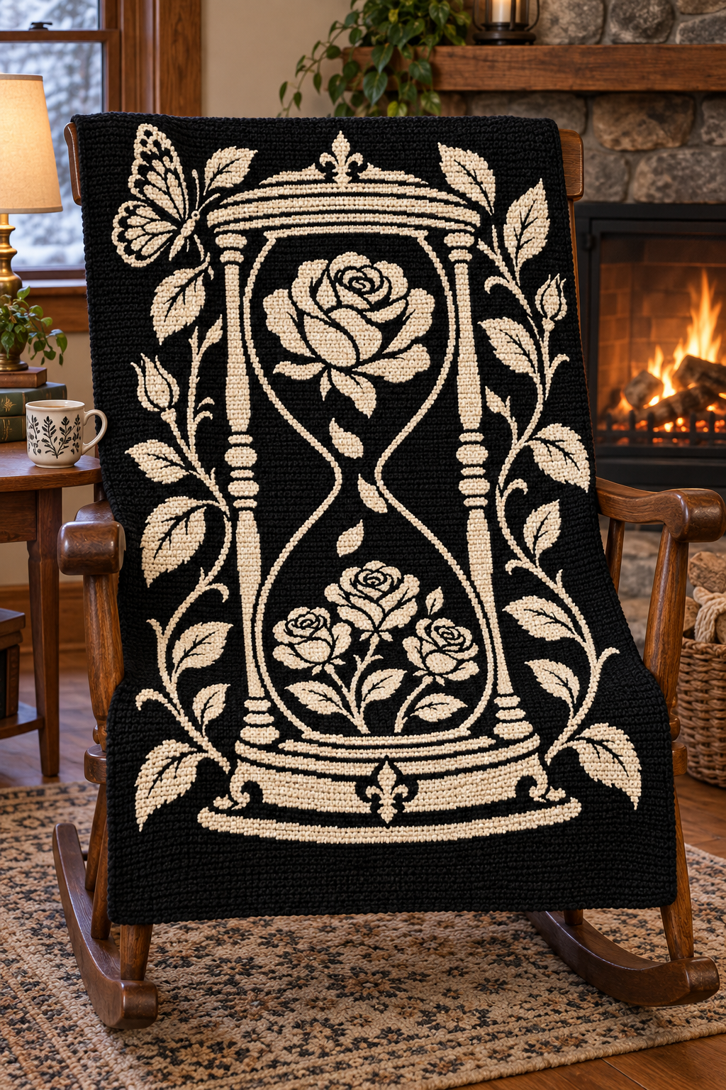 Rose Hourglass Butterfly C2C Crochet Mosaic Pattern-Digital Download