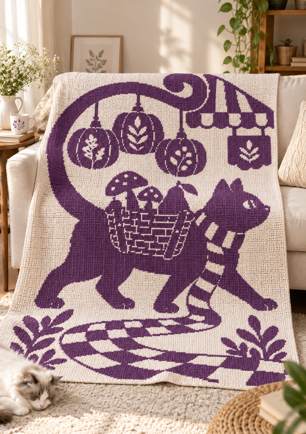 Market Cat Pumpkin Basket C2C Crochet Mosaic Pattern-Digital Download
