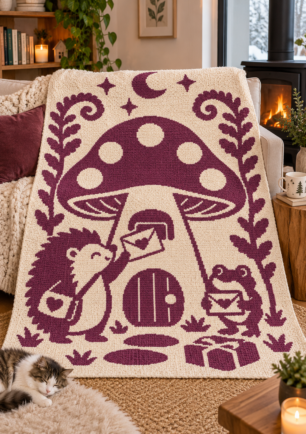 Hedgehog Frog Mushroom Mail C2C Crochet Mosaic Pattern-Digital Download