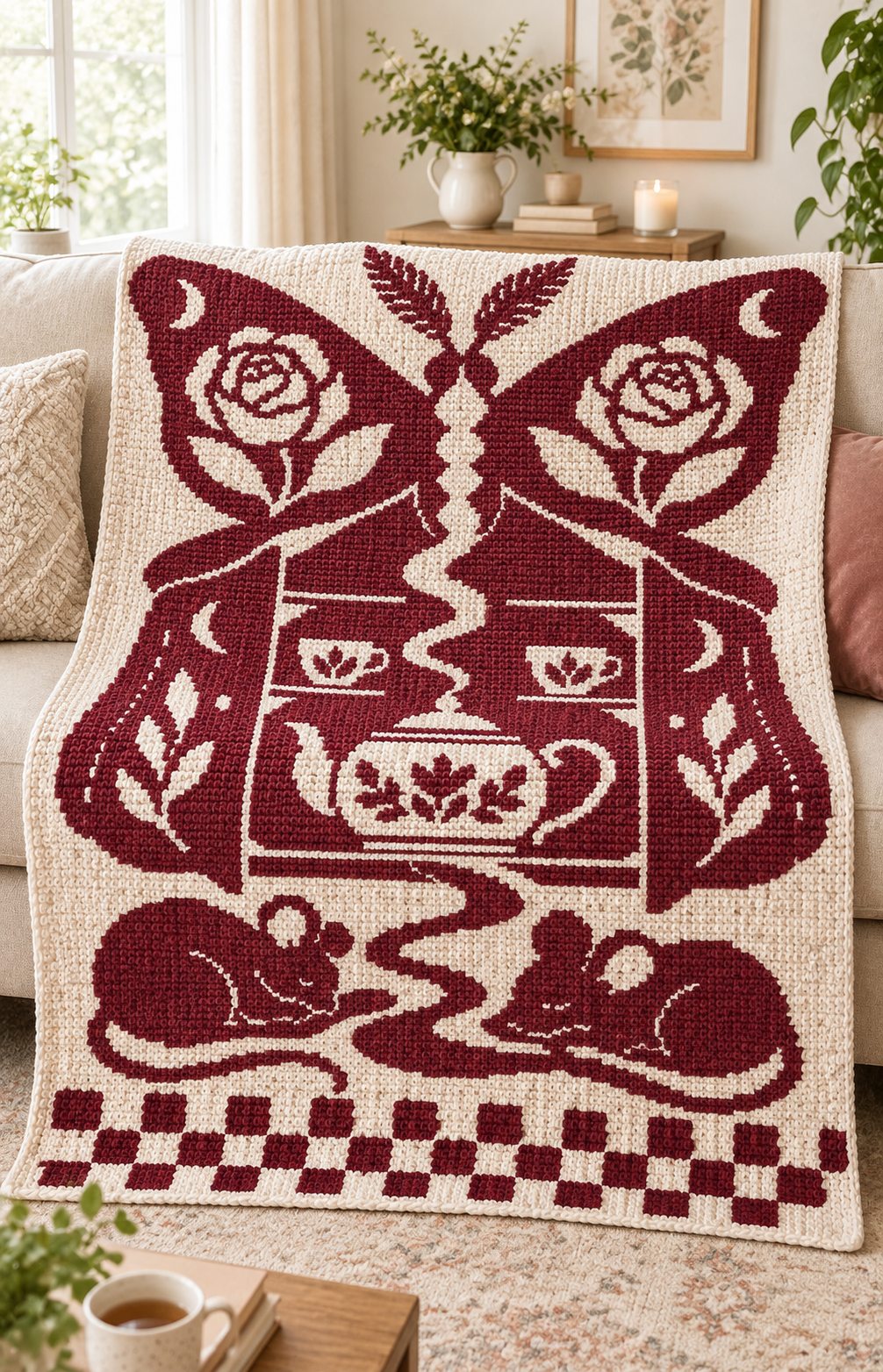 Butterfly Cabinet Mice C2C Crochet Mosaic Pattern-Digital Download
