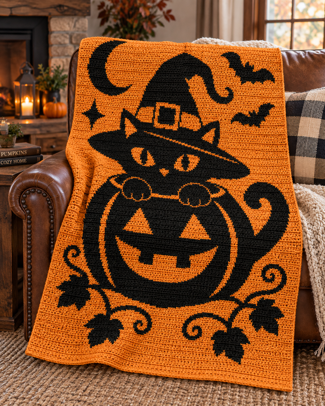 Pumpkin Witch Cat C2C Crochet Pattern-Digital Download