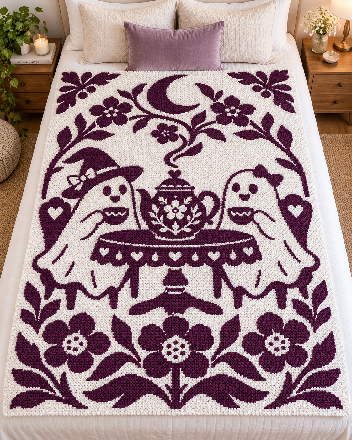 Ghost Tea Party C2C Crochet Mosaic Pattern-Digital Download
