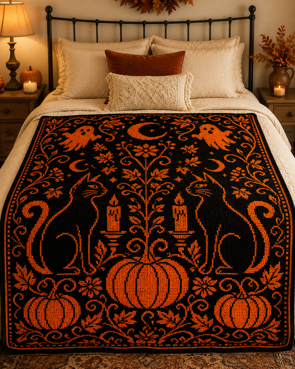 Halloween Cats Pumpkin C2C Crochet Mosaic Pattern-Digital Download