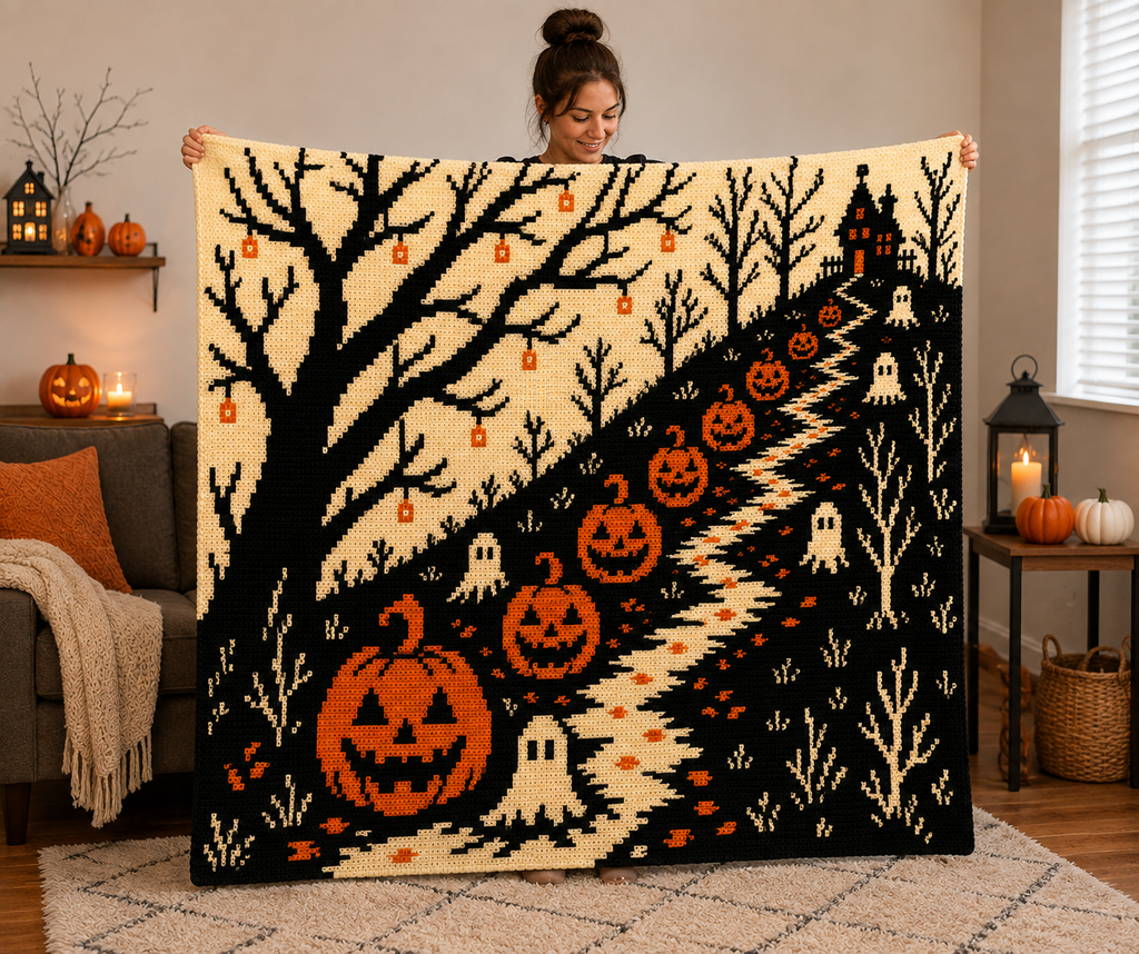 Halloween Pumpkin Path C2C Crochet Mosaic Pattern-Digital Download