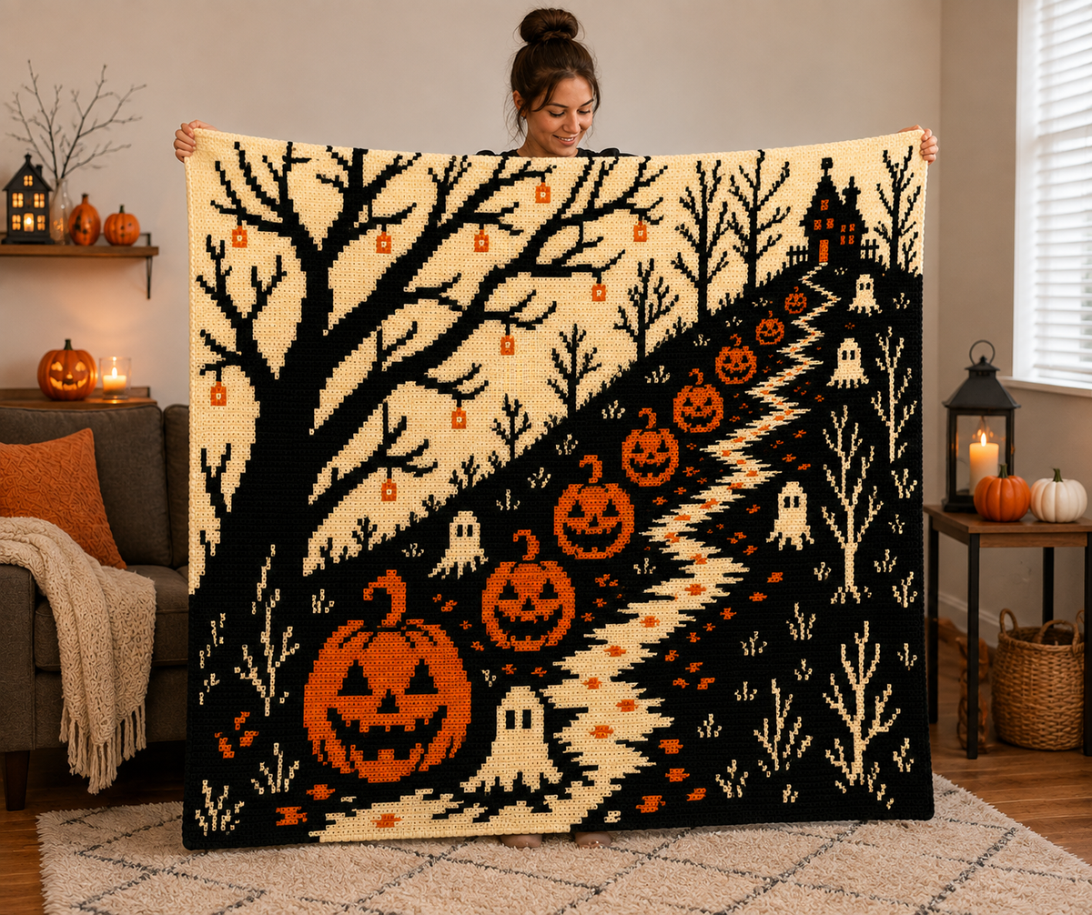 Halloween Pumpkin Path C2C Crochet Mosaic Pattern-Digital Download