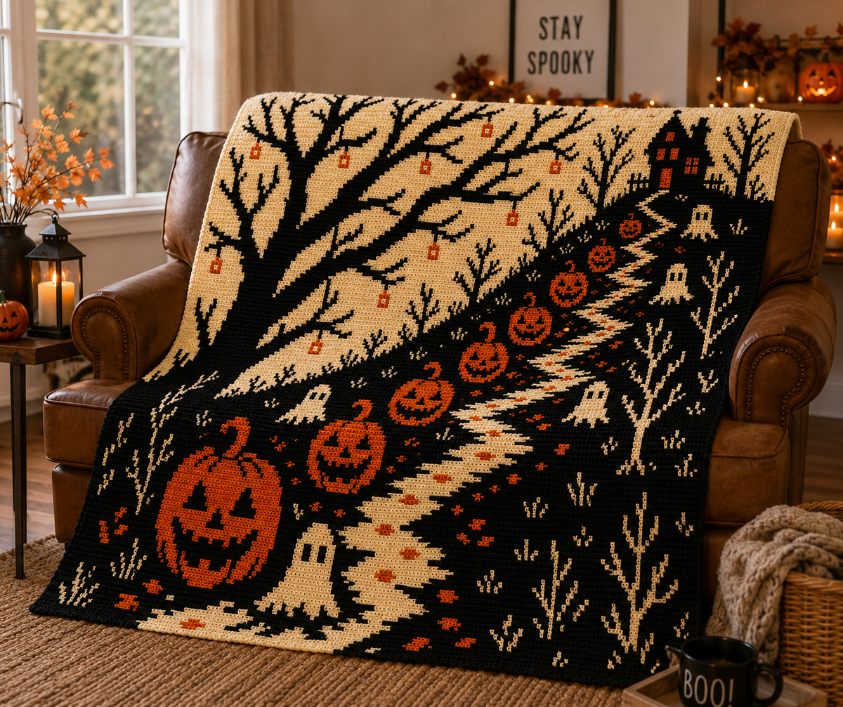 Halloween Pumpkin Path C2C Crochet Mosaic Pattern-Digital Download
