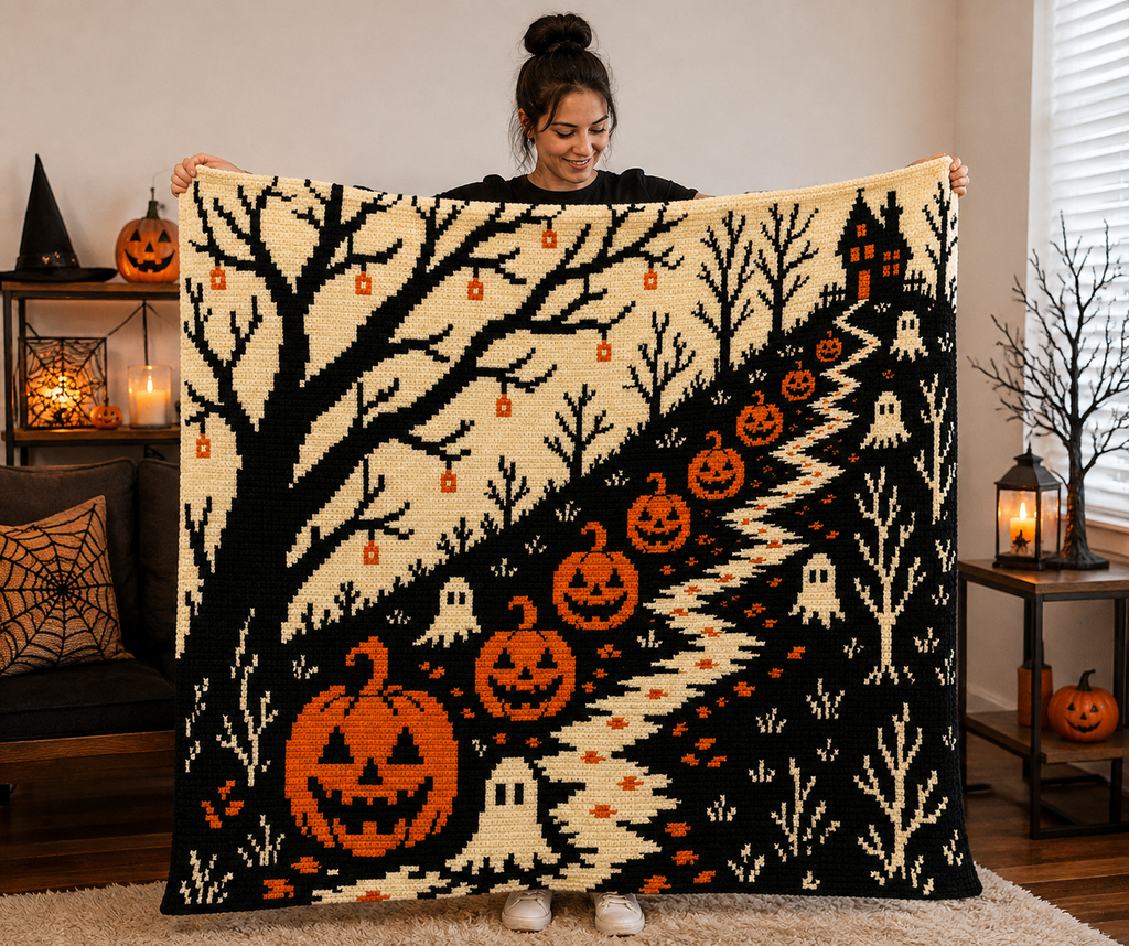 Halloween Pumpkin Path C2C Crochet Mosaic Pattern-Digital Download