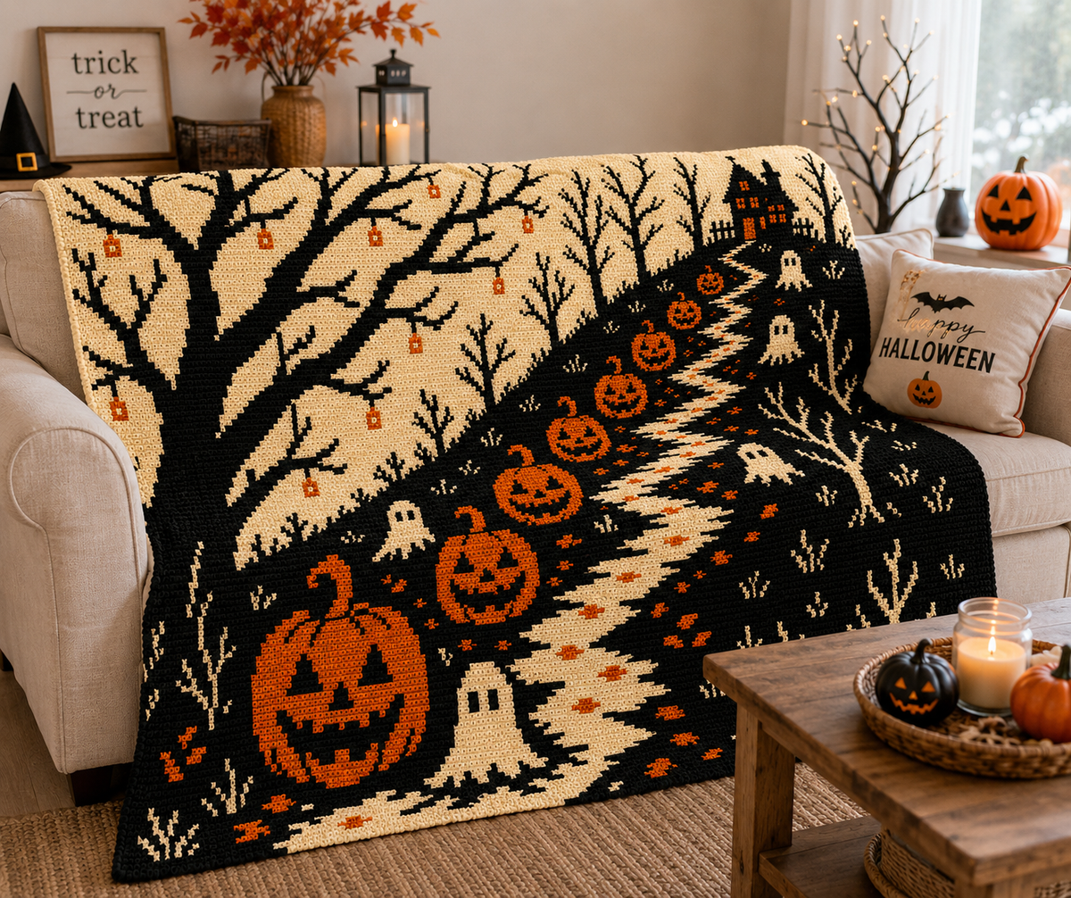 Halloween Pumpkin Path C2C Crochet Mosaic Pattern-Digital Download
