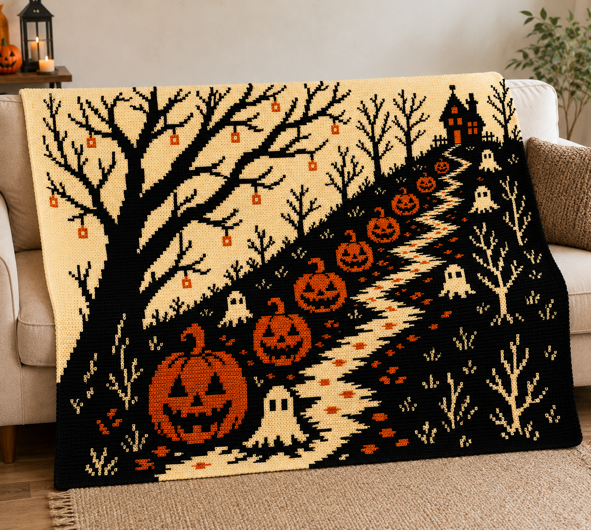 Halloween Pumpkin Path C2C Crochet Mosaic Pattern-Digital Download