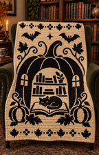 Halloween Library Cat C2C Crochet Mosaic Pattern-Digital Download
