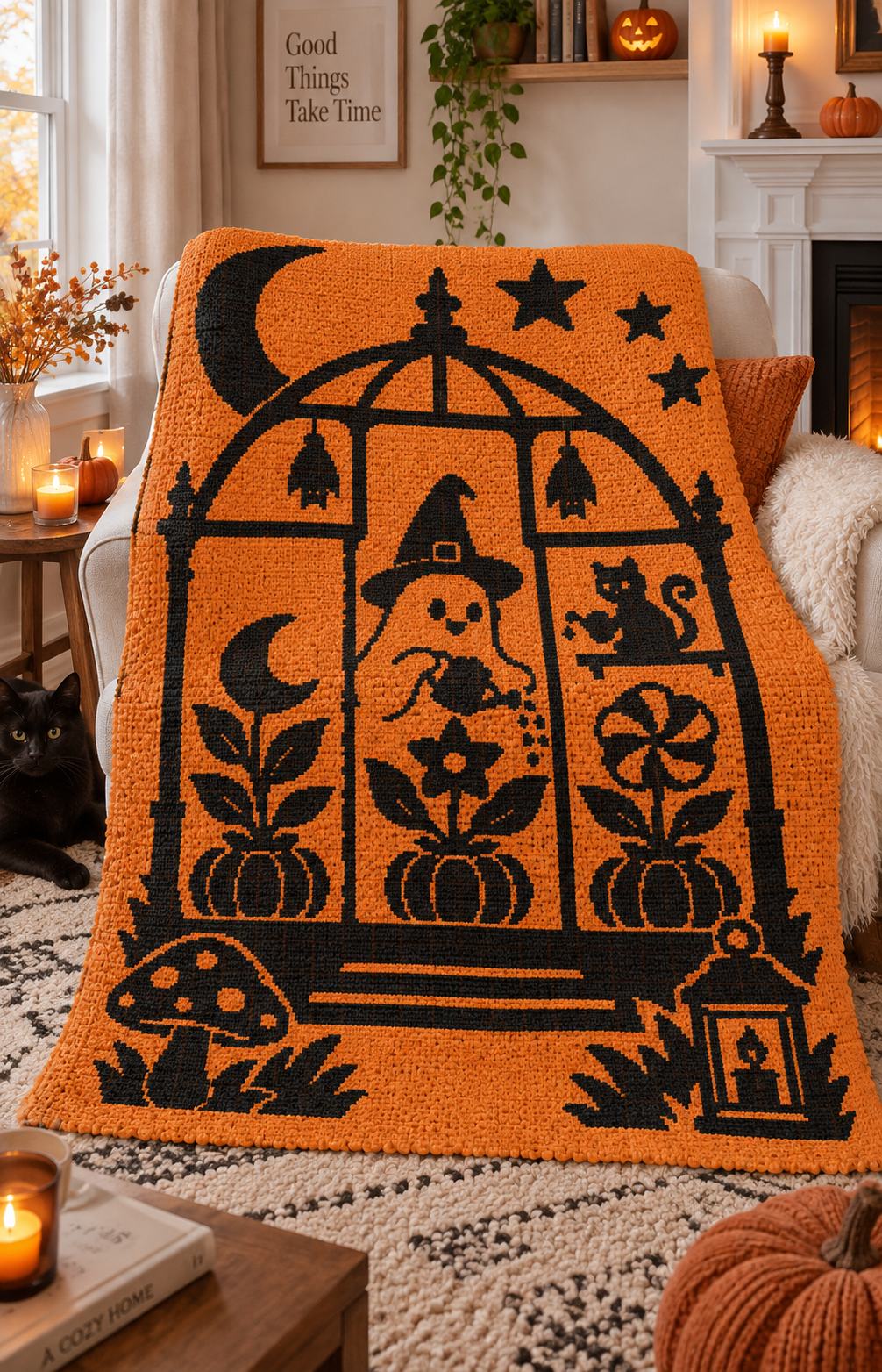 Ghost Witch Greenhouse C2C Crochet Mosaic Pattern-Digital Download