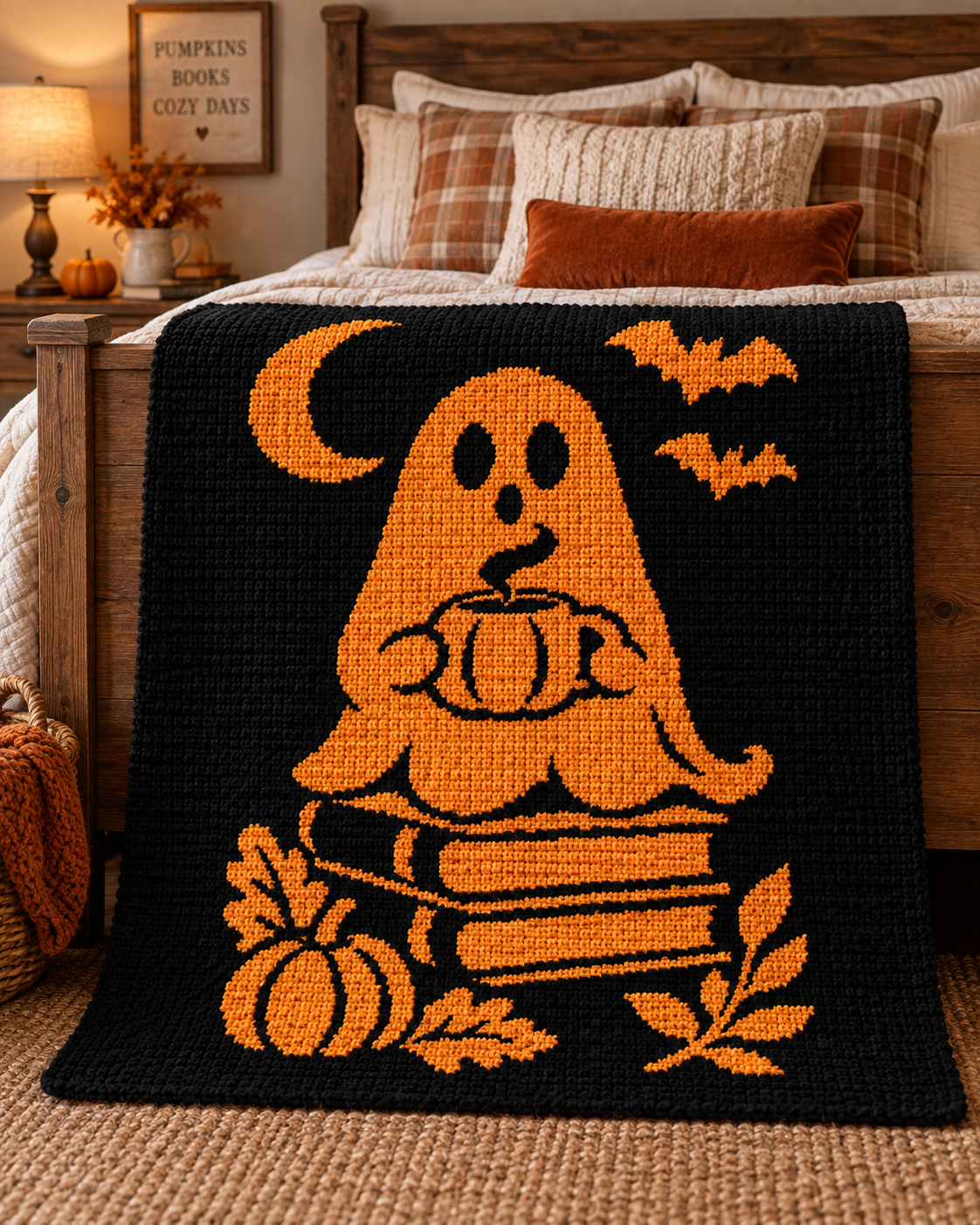 Ghost Pumpkin Halloween C2C Crochet Mosaic Pattern-Digital Download