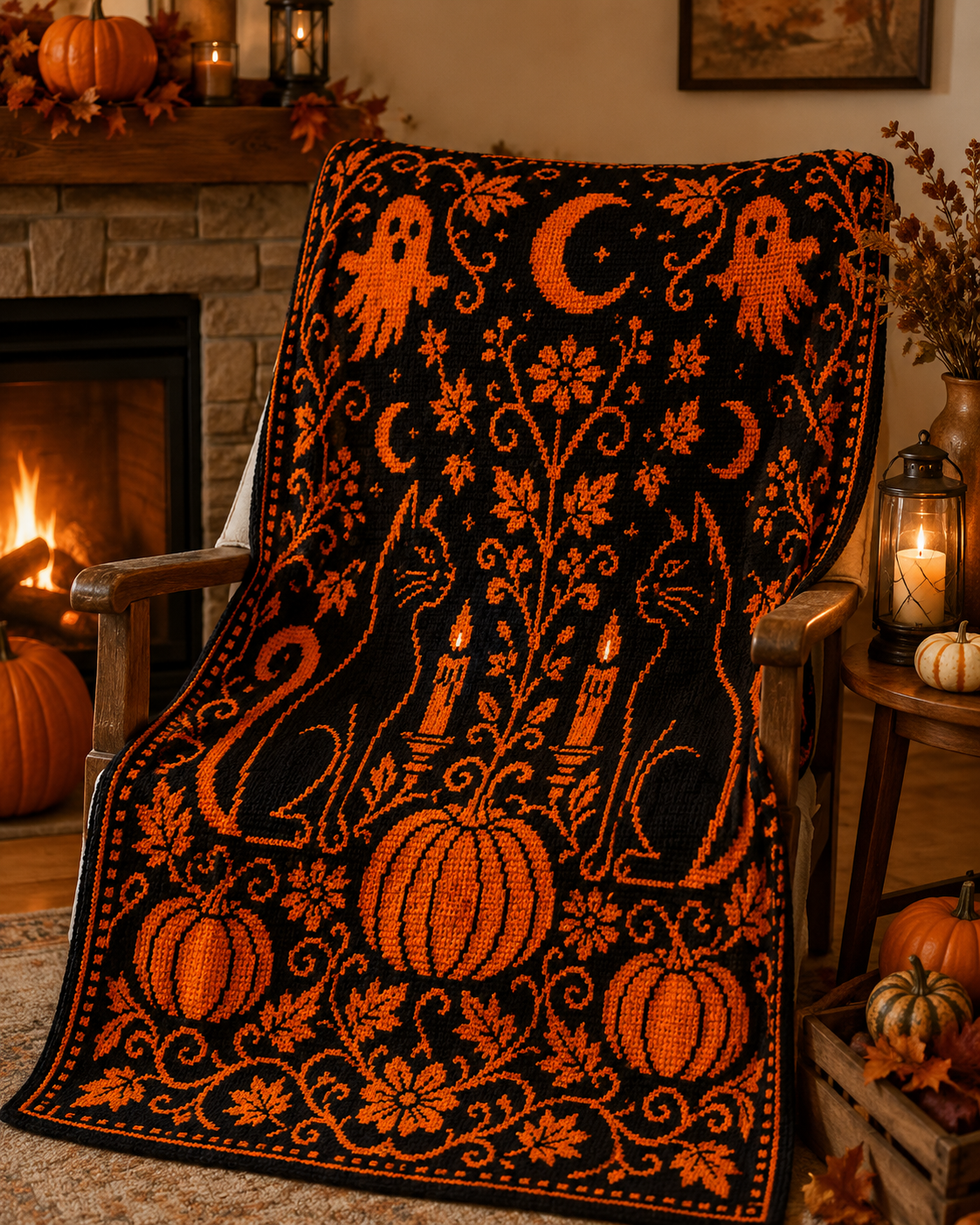 Halloween Cats Pumpkin C2C Crochet Mosaic Pattern-Digital Download