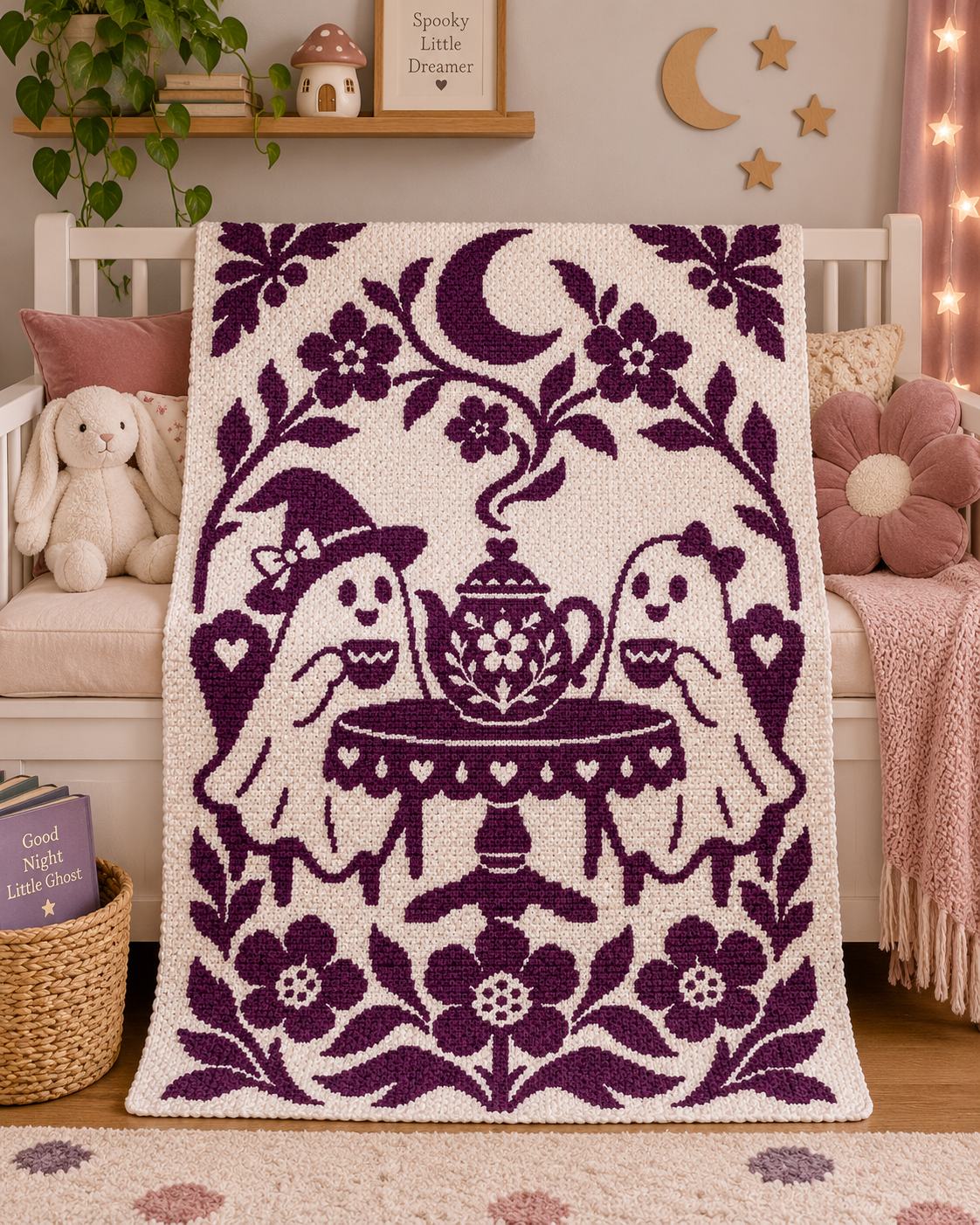 Ghost Tea Party C2C Crochet Mosaic Pattern-Digital Download