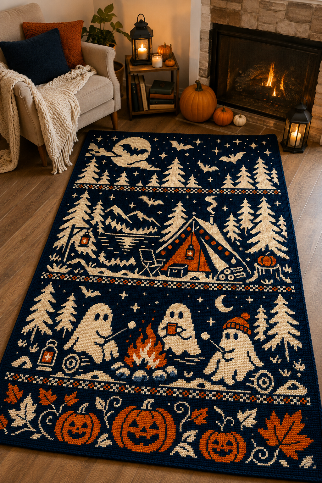 Halloween Campfire Ghosts C2C Crochet Mosaic Pattern-Digital Download