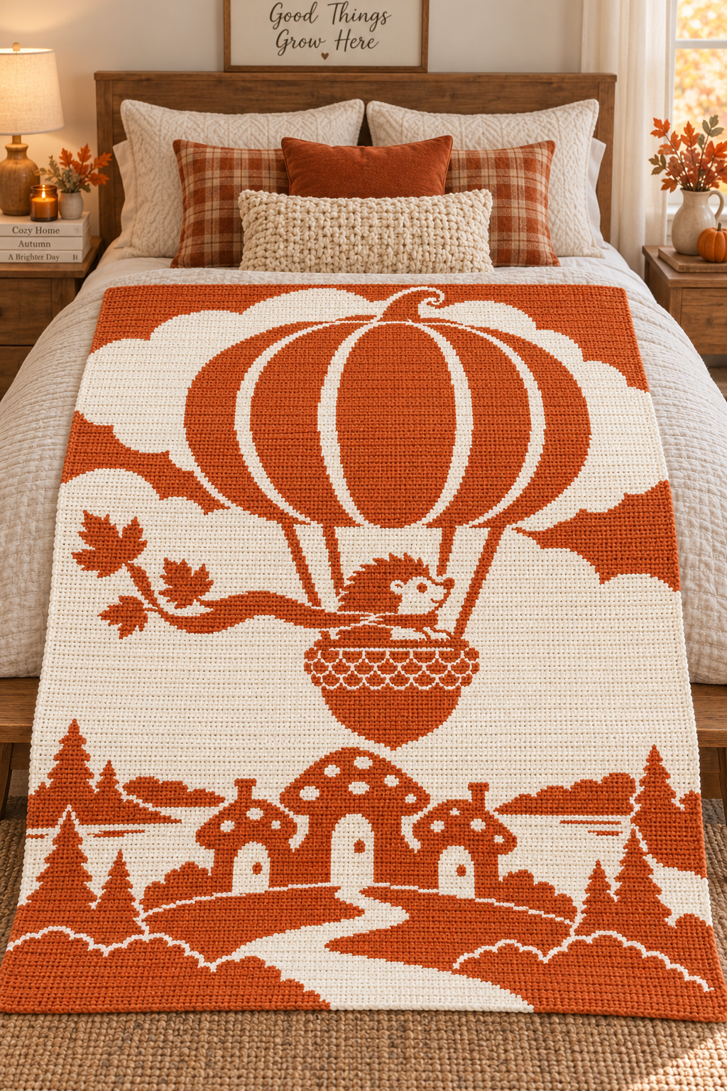 Hedgehog Pumpkin Balloon C2C Crochet Mosaic Pattern-Digital Download