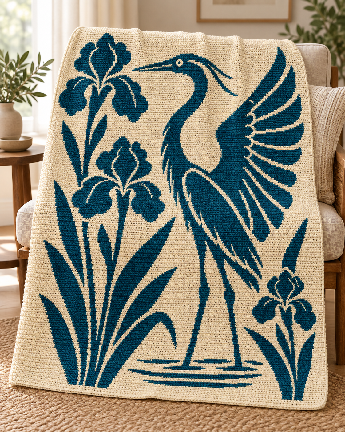 Heron and Irises C2C Crochet Mosaic Pattern-Digital Download
