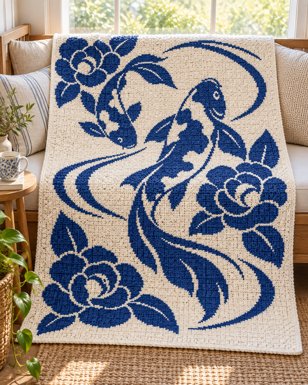 Koi and Roses C2C Crochet Mosaic Pattern-Digital Download