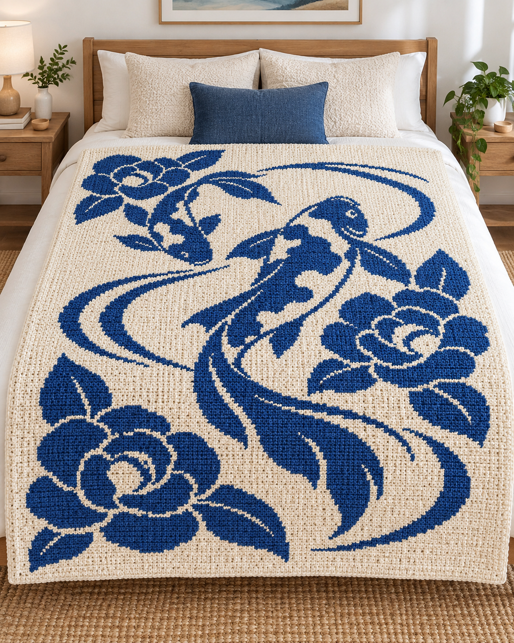 Koi and Roses C2C Crochet Mosaic Pattern-Digital Download