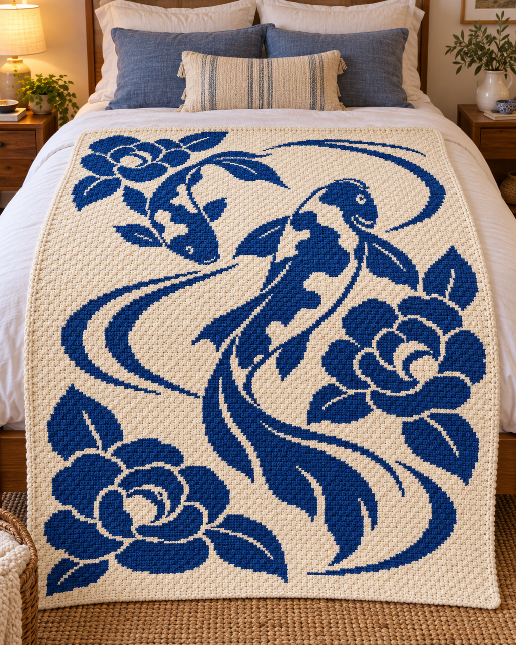Koi and Roses C2C Crochet Mosaic Pattern-Digital Download