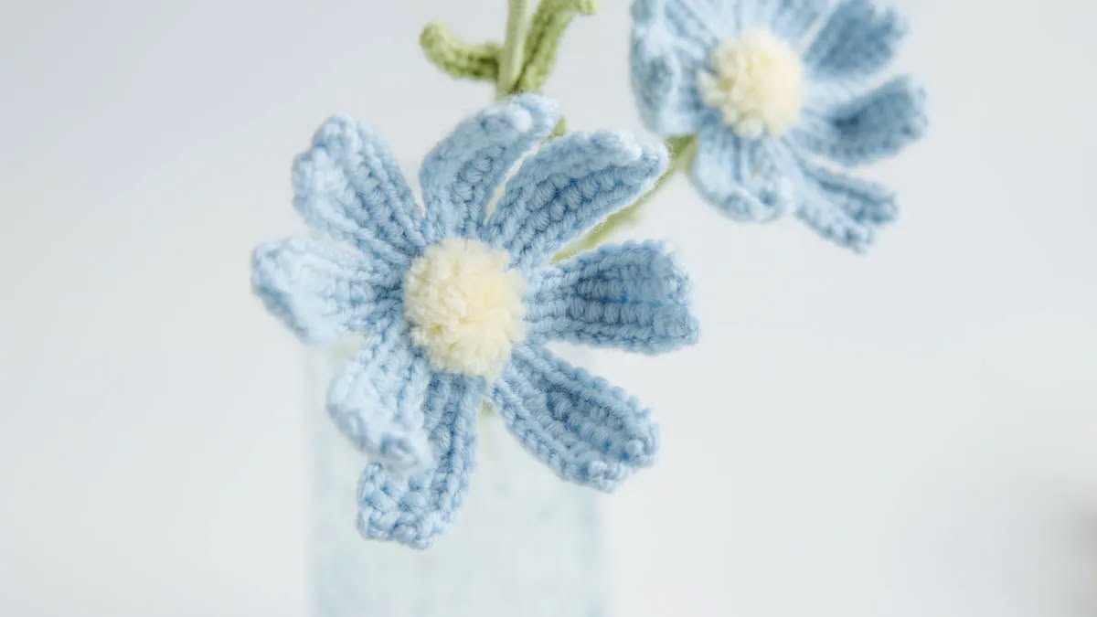 crochet wild flower pattern with natural wool yarn