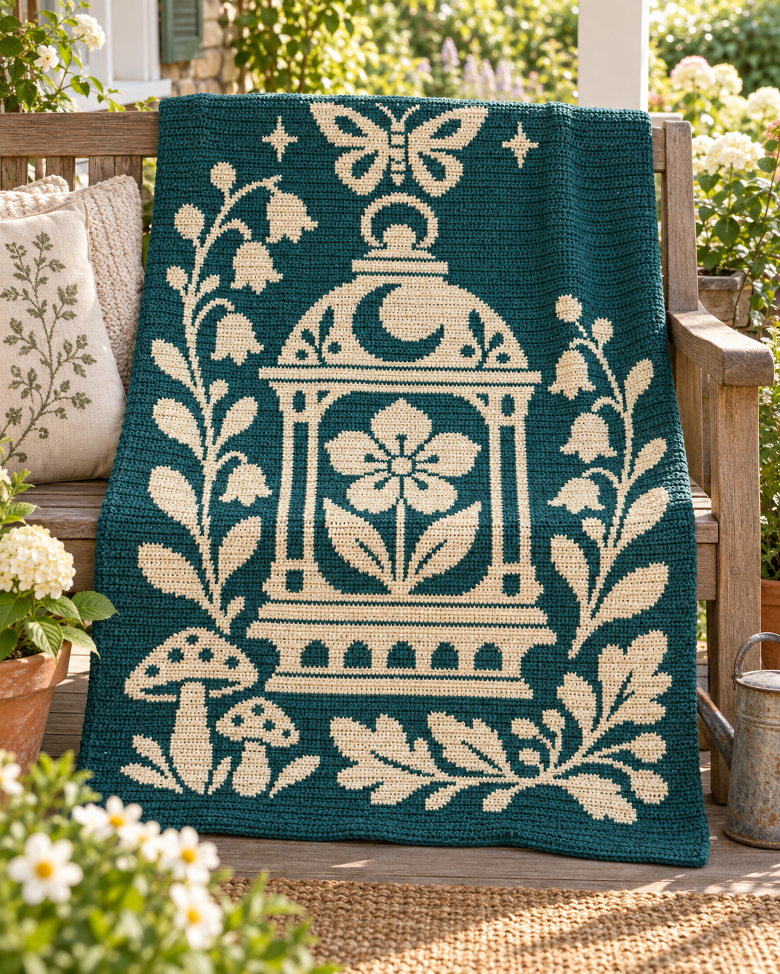 Moon Flower Lantern C2C Crochet Mosaic Pattern-Digital Download