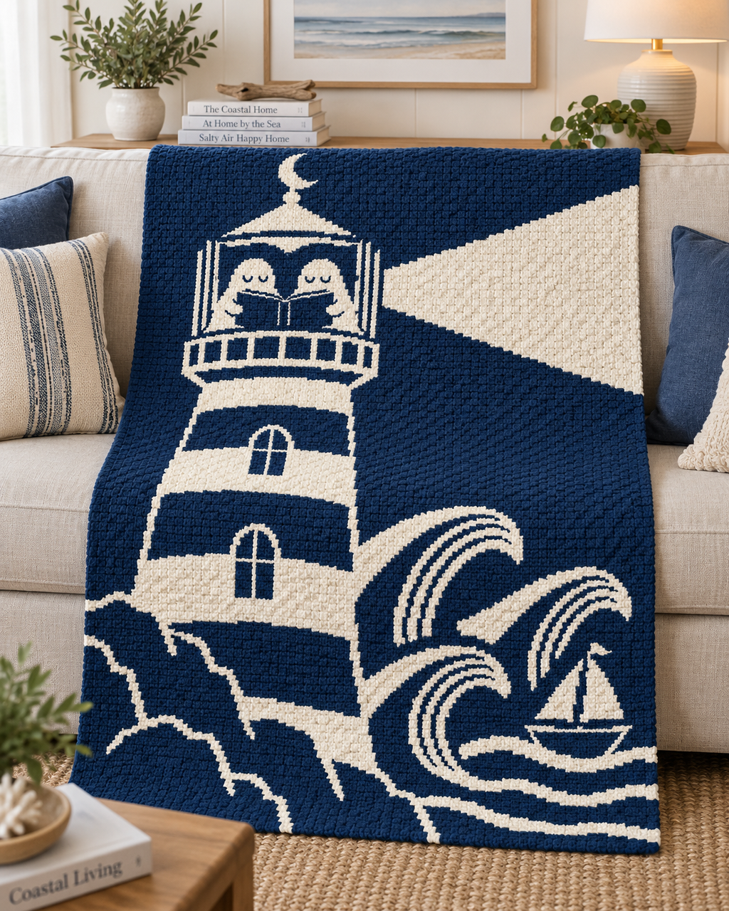 Ghost Lighthouse Reading C2C Crochet Mosaic Pattern-Digital Download