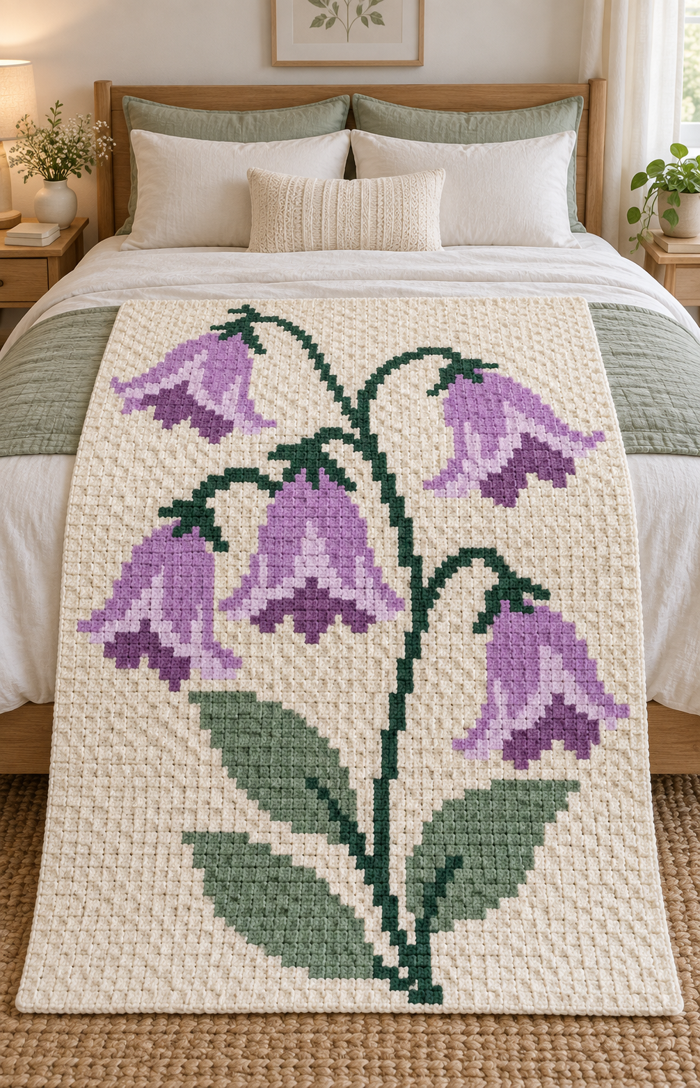 Purple Bellflowers C2C Crochet Blanket Pattern PDF-Digital Download