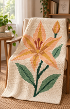 Orange Lily C2C Crochet Blanket Pattern PDF-Digital Download