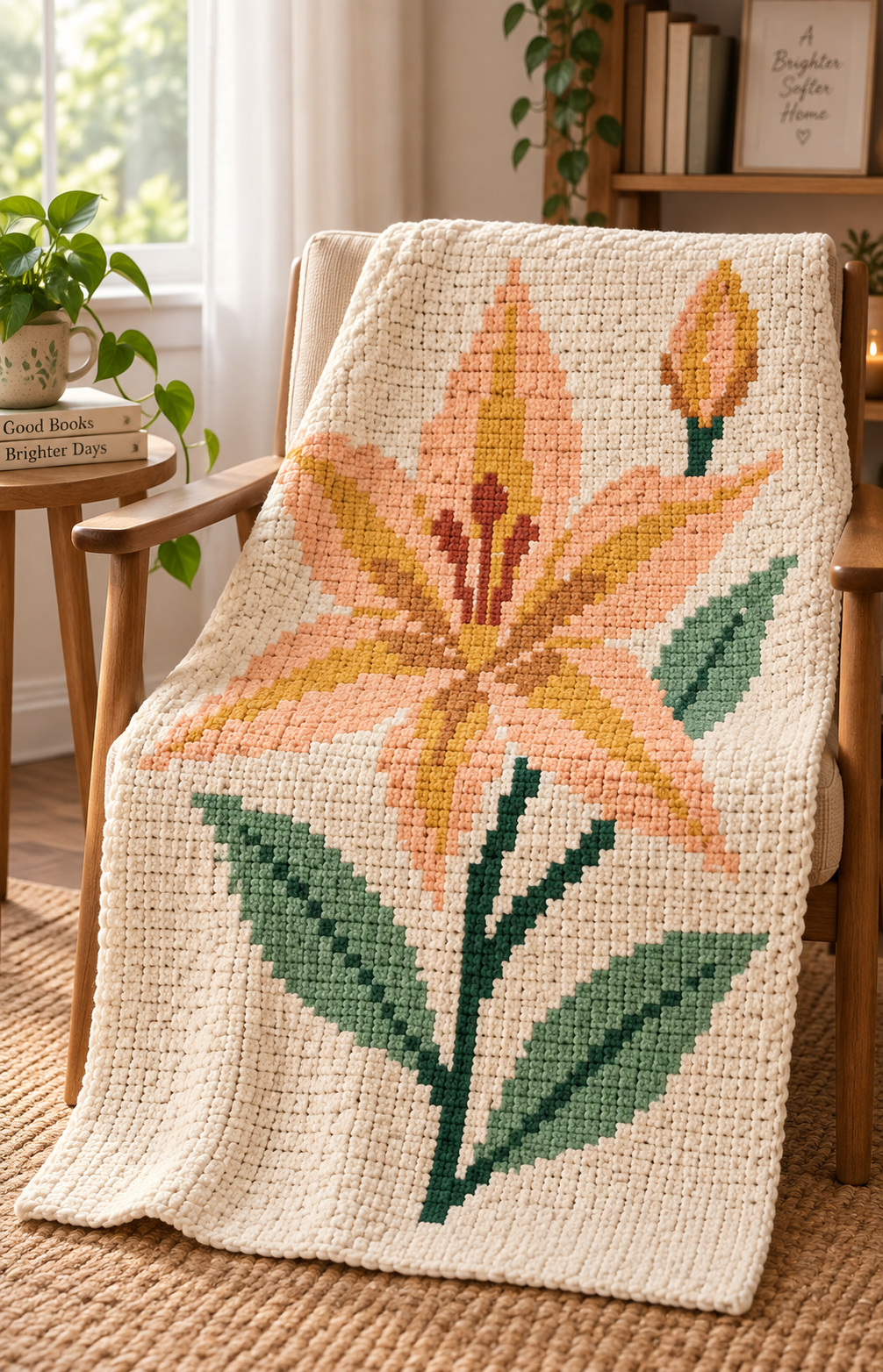 Orange Lily C2C Crochet Blanket Pattern PDF-Digital Download