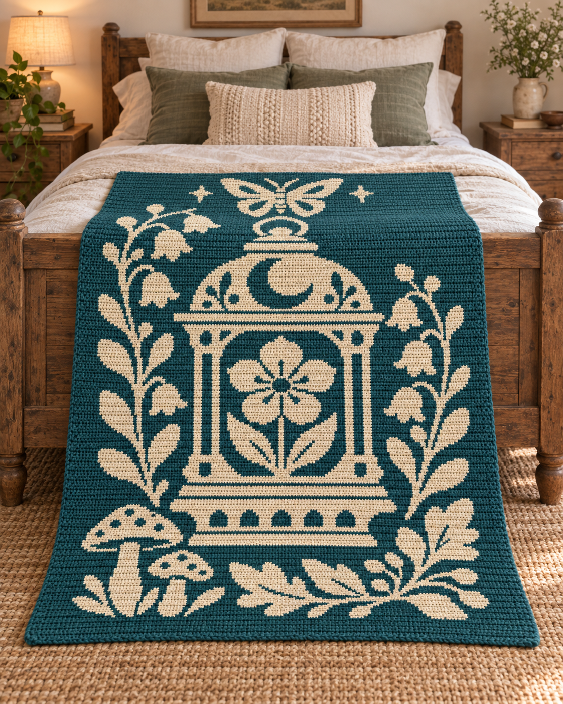 Moon Flower Lantern C2C Crochet Mosaic Pattern-Digital Download