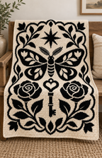 Moth Rose Heart Key C2C Crochet Mosaic Pattern-Digital Download