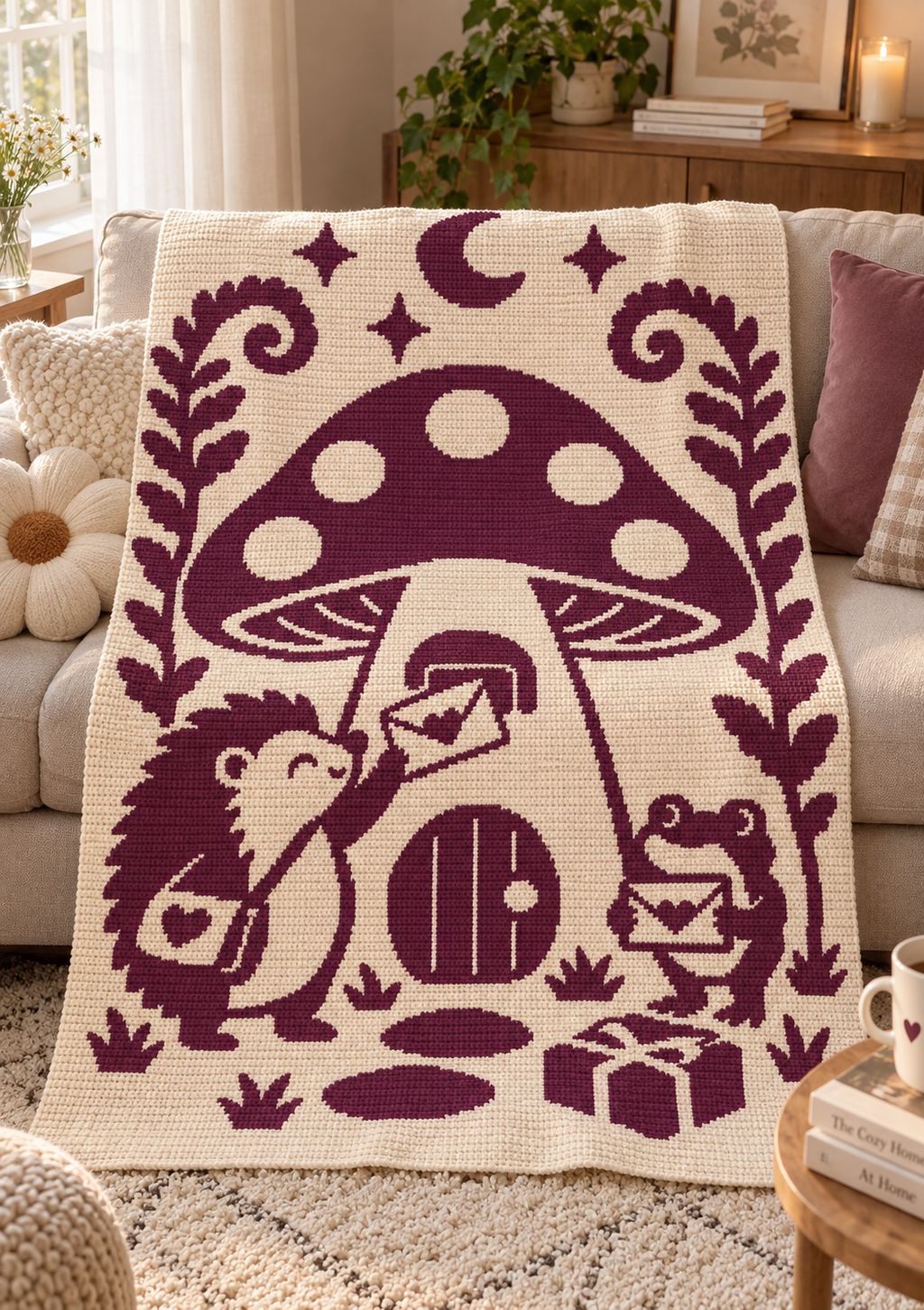 Hedgehog Frog Mushroom Mail C2C Crochet Mosaic Pattern-Digital Download
