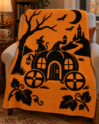 Halloween Carriage Cat C2C Crochet Mosaic Pattern-Digital Download