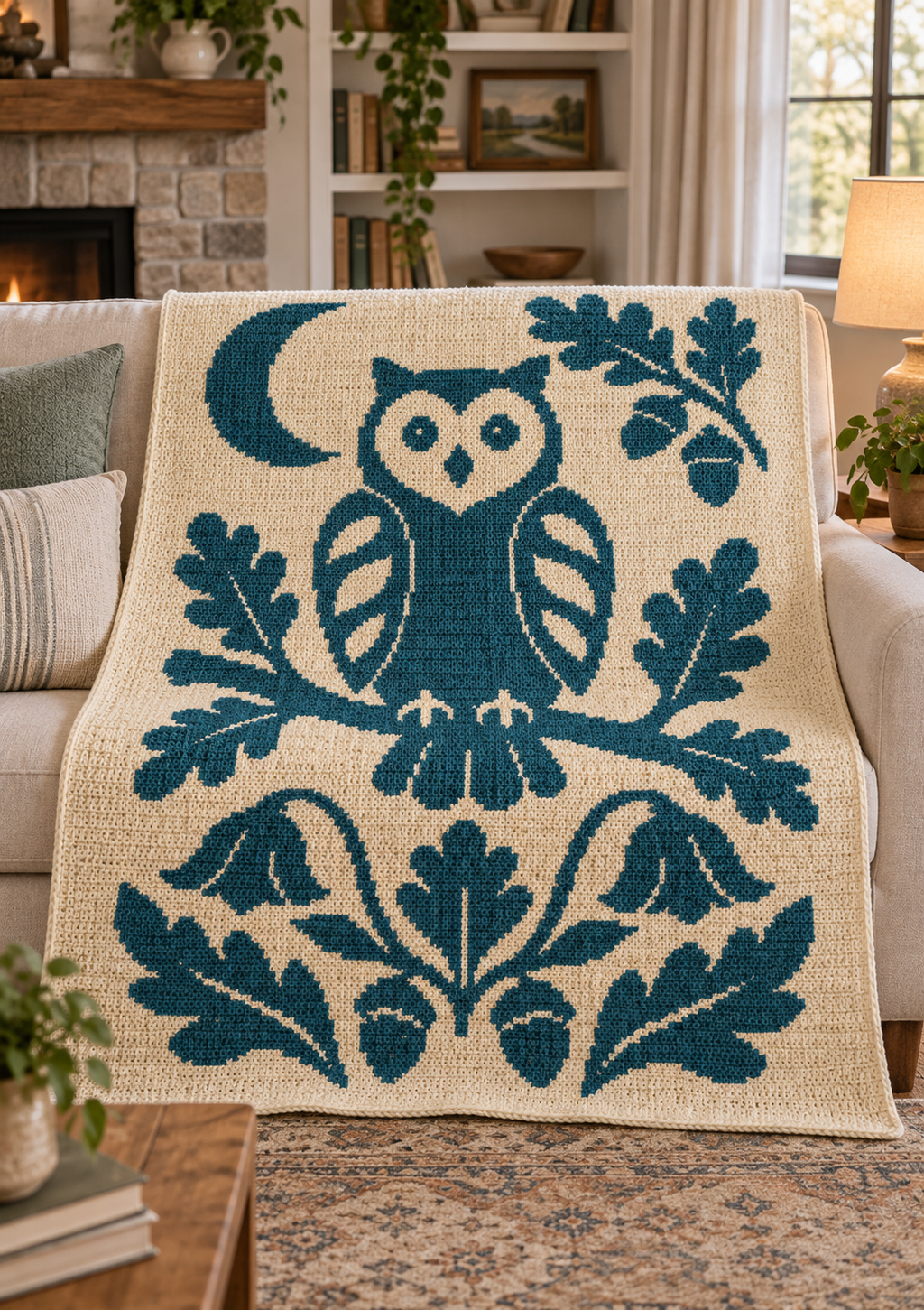 Product Title Owl Oak Acorns C2C Crochet Mosaic Pattern-Digital Download