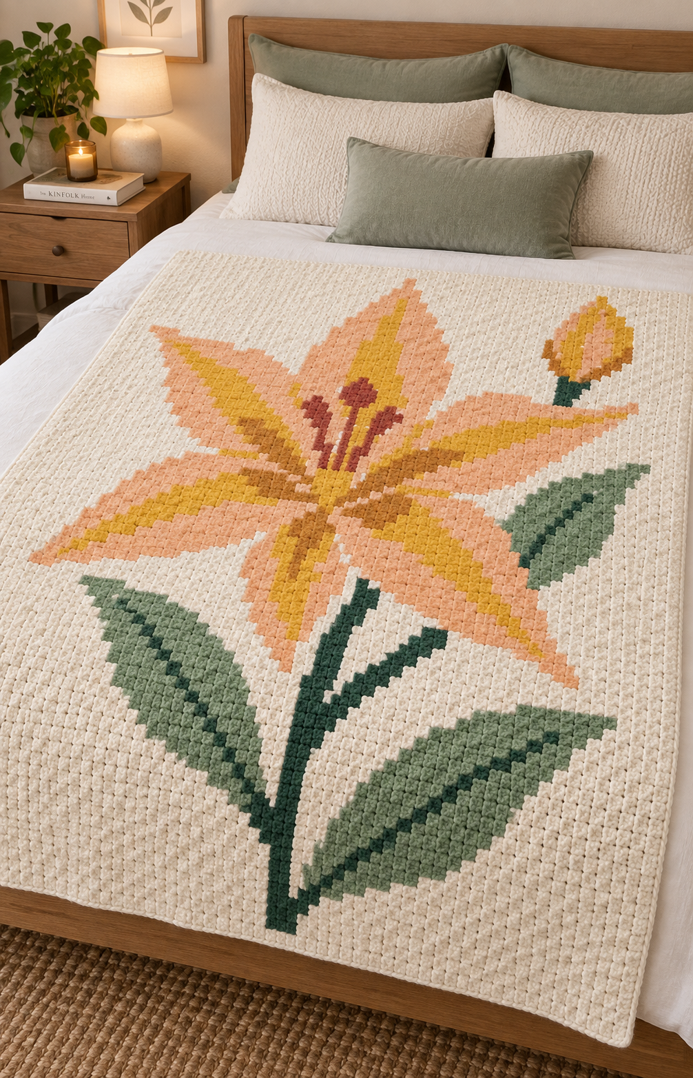 Orange Lily C2C Crochet Blanket Pattern PDF-Digital Download