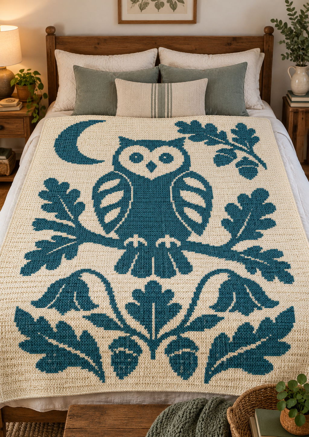 Product Title Owl Oak Acorns C2C Crochet Mosaic Pattern-Digital Download