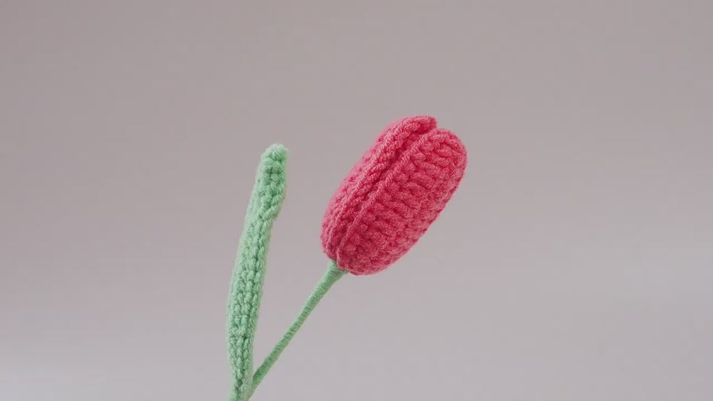 10-PCS Handmade Crochet Tulip Flowers – Long Stem Knitted Tulip