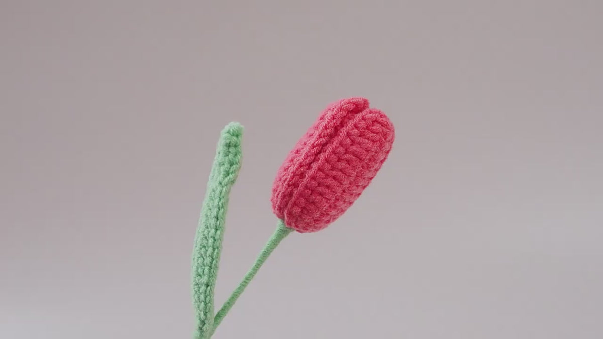 10-PCS Handmade Crochet Tulip Flowers – Long Stem Knitted Tulip