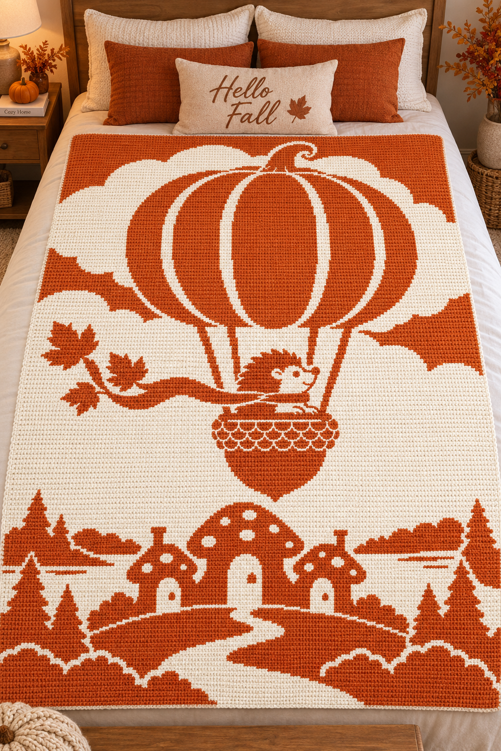 Hedgehog Pumpkin Balloon C2C Crochet Mosaic Pattern-Digital Download