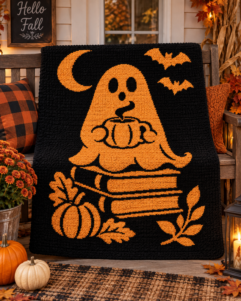 Ghost Pumpkin Halloween C2C Crochet Mosaic Pattern-Digital Download