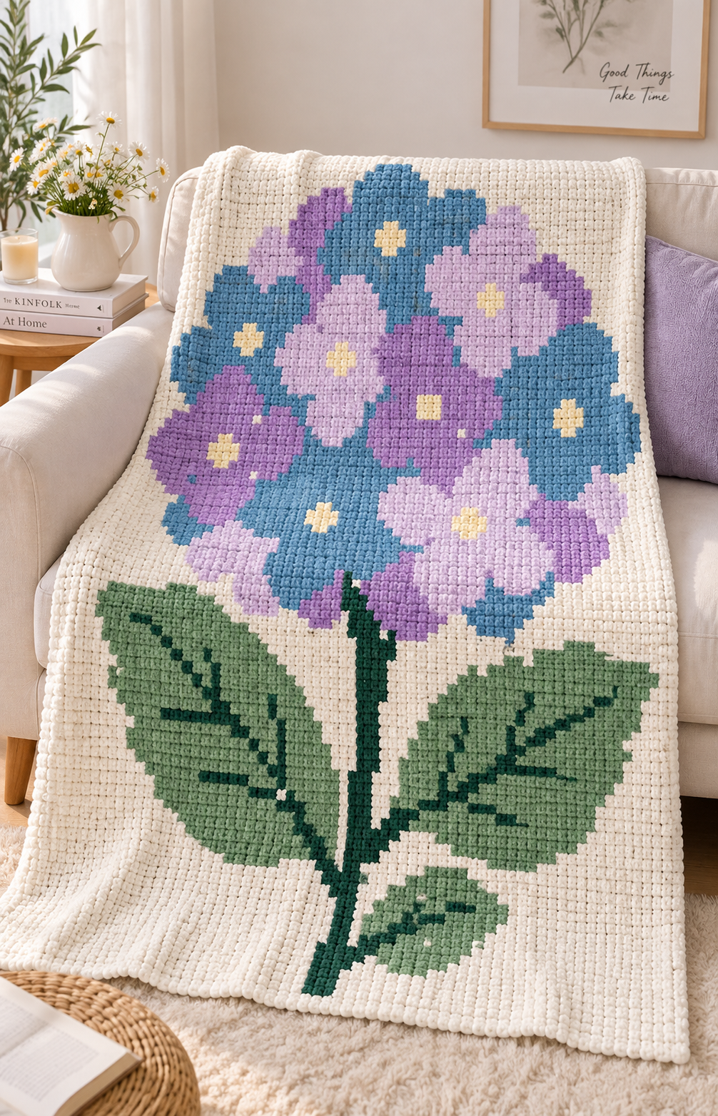 Blue Purple Hydrangea C2C Blanket Pattern PDF-Digital Download