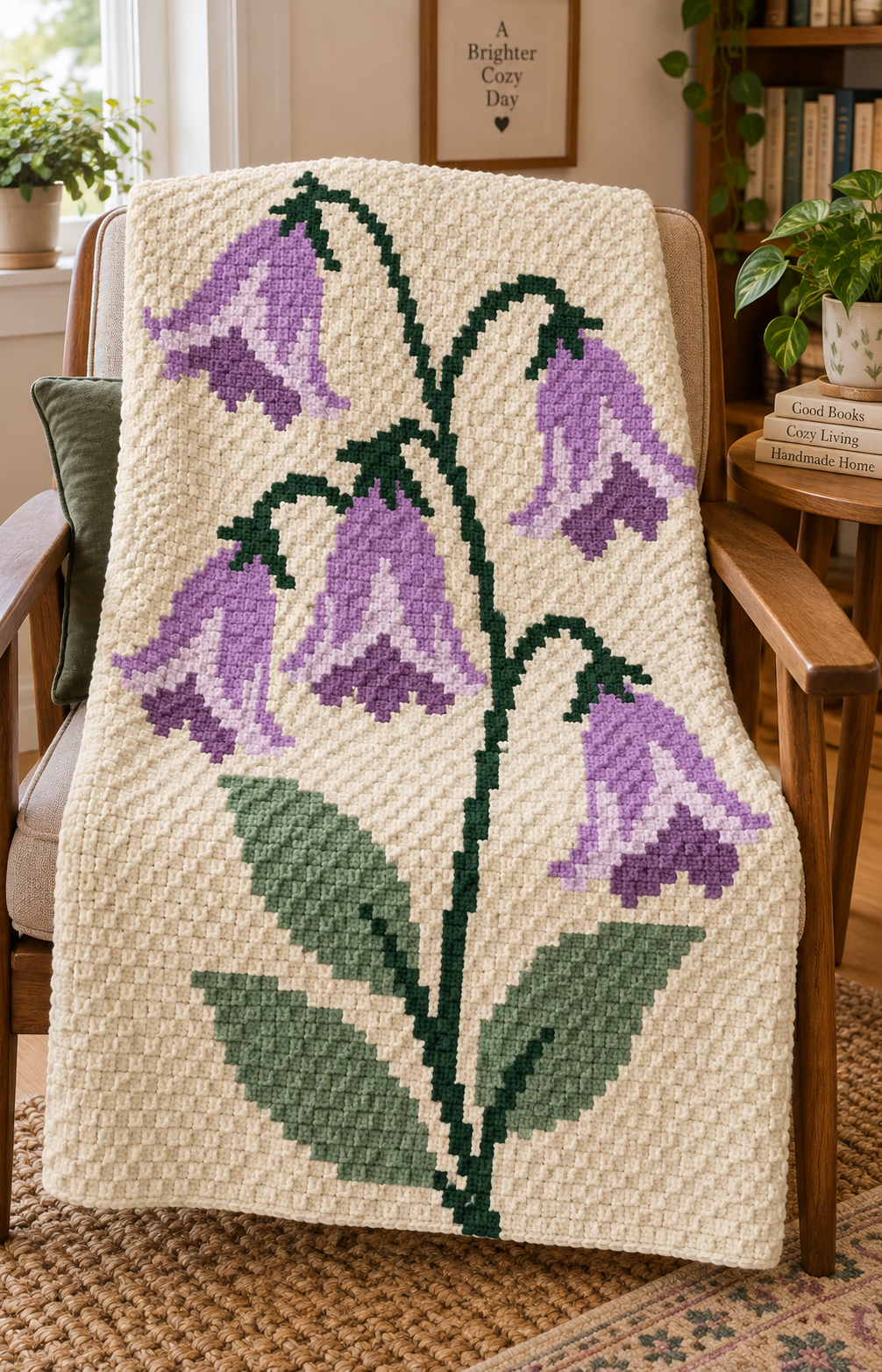 Purple Bellflowers C2C Crochet Blanket Pattern PDF-Digital Download