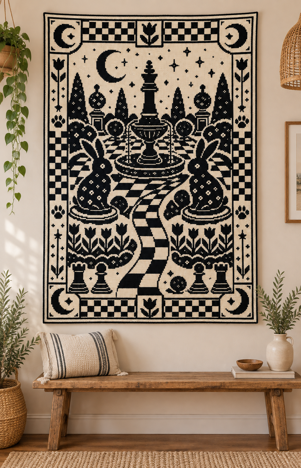 Moon Chess Rabbit Garden C2C Crochet Mosaic Pattern-Digital Download