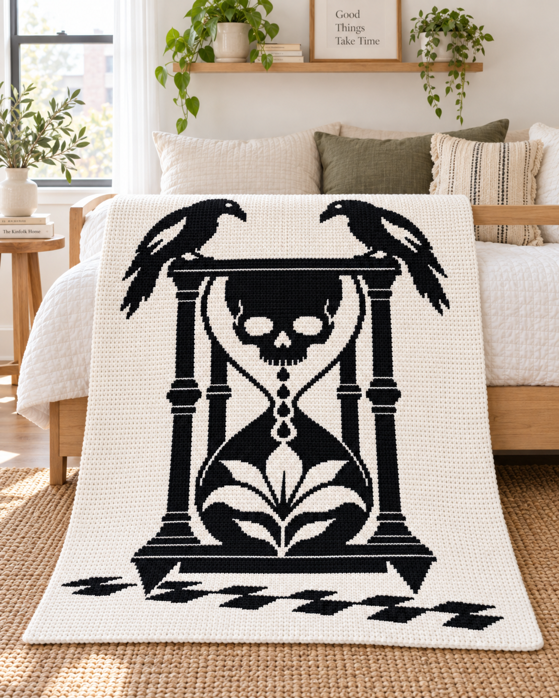 Raven Skull Hourglass C2C Crochet Mosaic Pattern-Digital Download